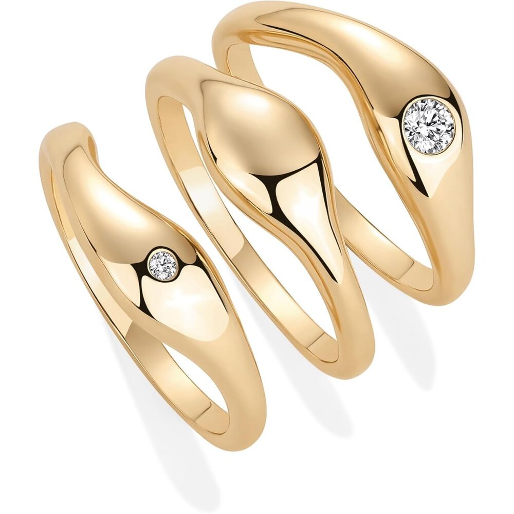 14k Yellow Gold Plated Stackable Ring Set With Cu… - image 3